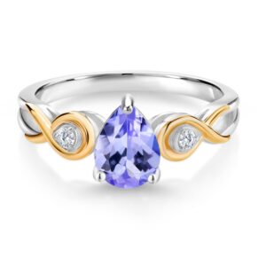 Gem Stone King 925 Sterling Silver and 10K Yellow Gold Pear Shape Blue Tanzanite and White Lab Grown Diamond Women Ring (0.81 Cttw, Gemstone Birthstone, Available In Size 5, 6, 7, 8, 9)