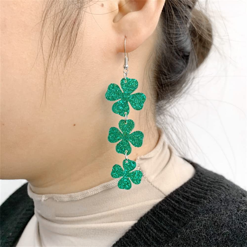 St. Patrick's Day Earrings Irish Shamrock Acrylic Pendant Earrings Green Shamrock Pendant Exquisite Earrings for Women's Jewelry Gifts