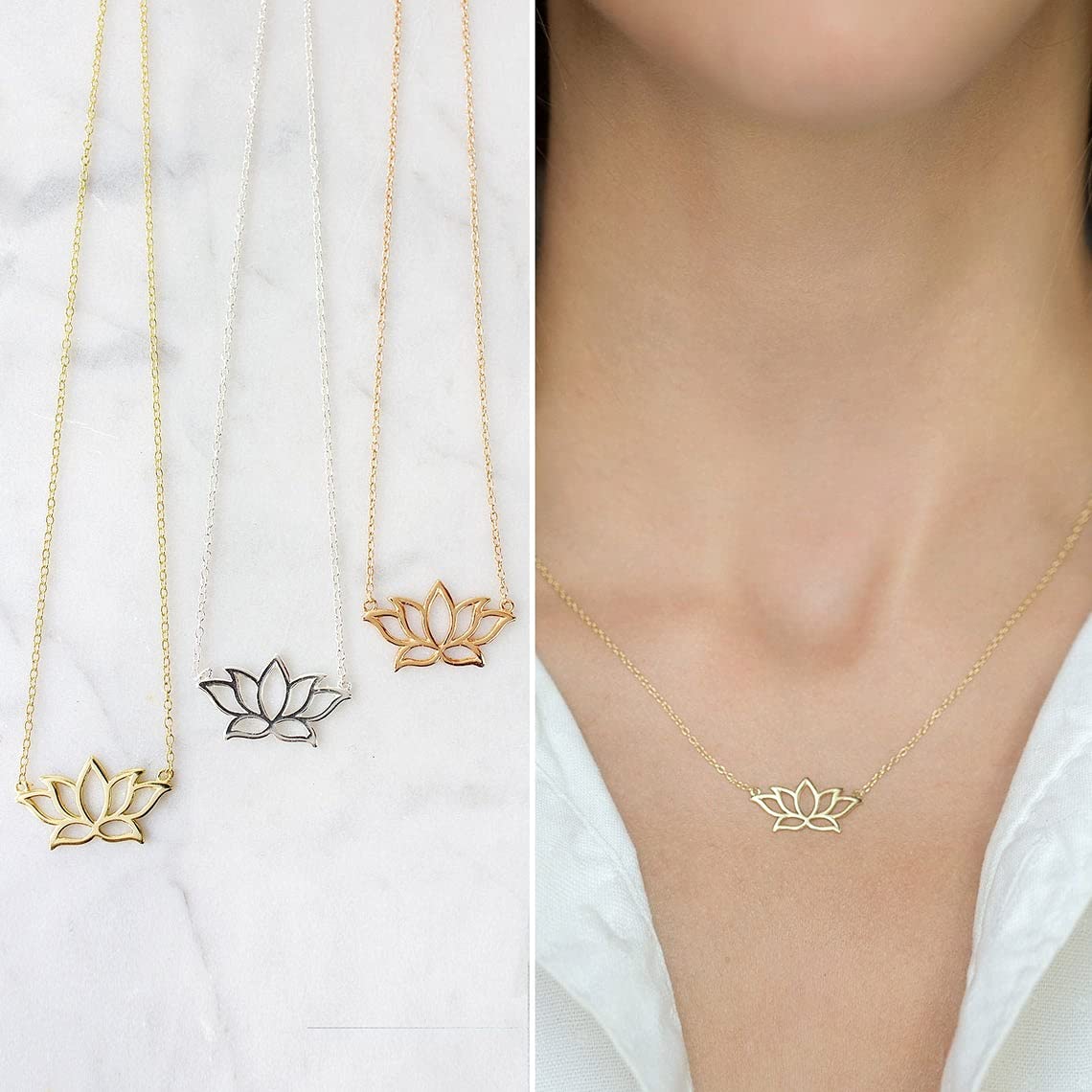 Tasiso 14K Gold Lotus Flower Necklace for Women Dainty Meditation Symbol Lotus Pendant Yoga Necklace Minimal Everyday Jewelry Gift