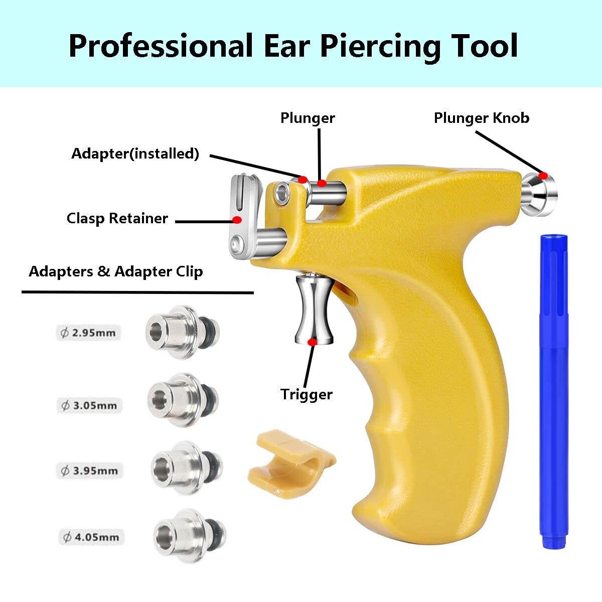 Professional Ear Piercing Gun Kit with 6 Pairs S925 Sterling Silver Earrings (18K Yellow Gold Plated)+10 Pairs 316L Surgical Stainless Steel Gun Stud