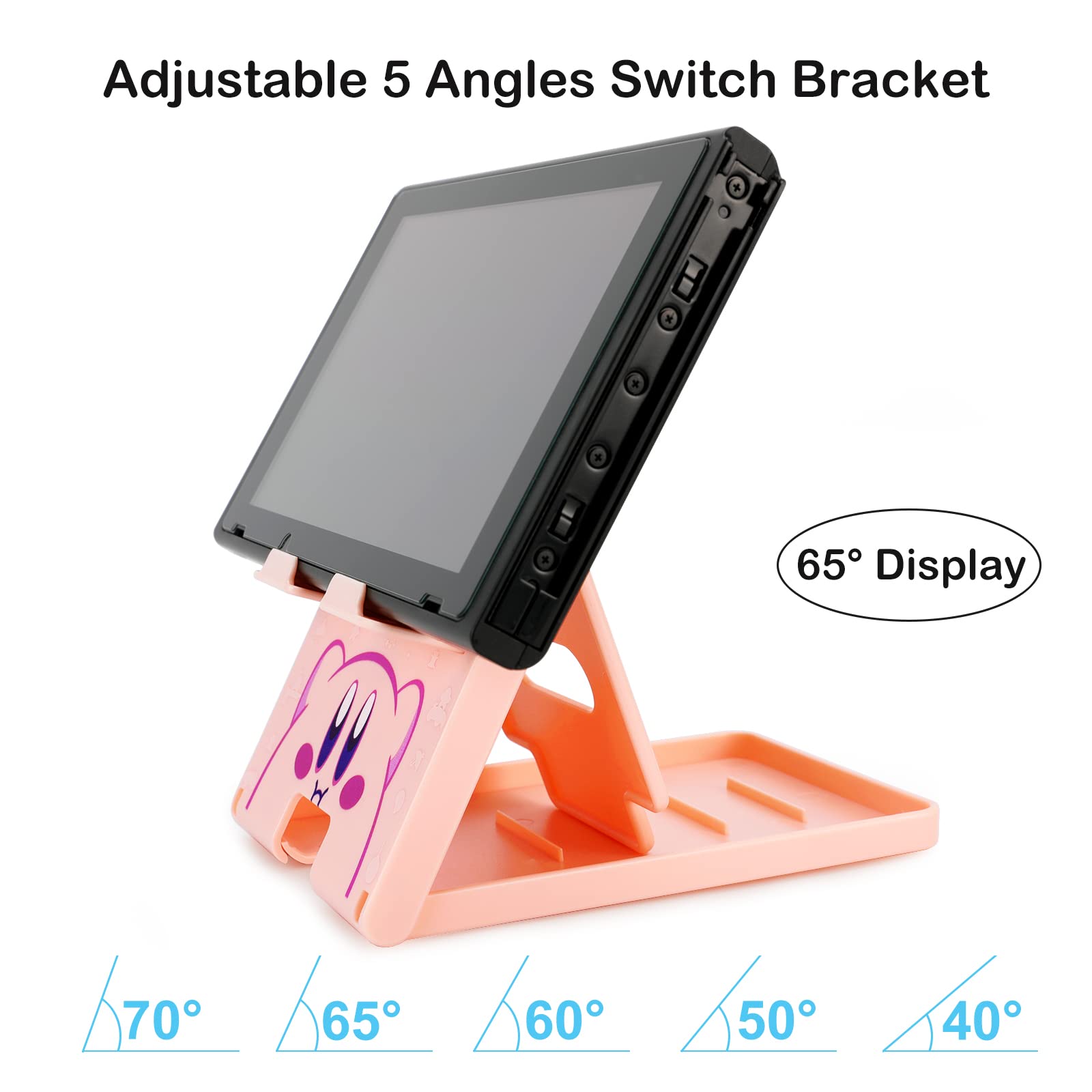 Tscope Cute Switch Stand for Nintendo, Pink Kawaii Anime Switch Lite Holder Bracket, Adjustable Foldable Portable Compact Play Stand for Switch OLED