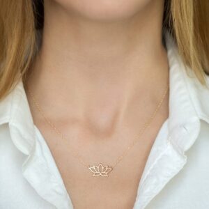 Tasiso 14K Gold Lotus Flower Necklace for Women Dainty Meditation Symbol Lotus Pendant Yoga Necklace Minimal Everyday Jewelry Gift