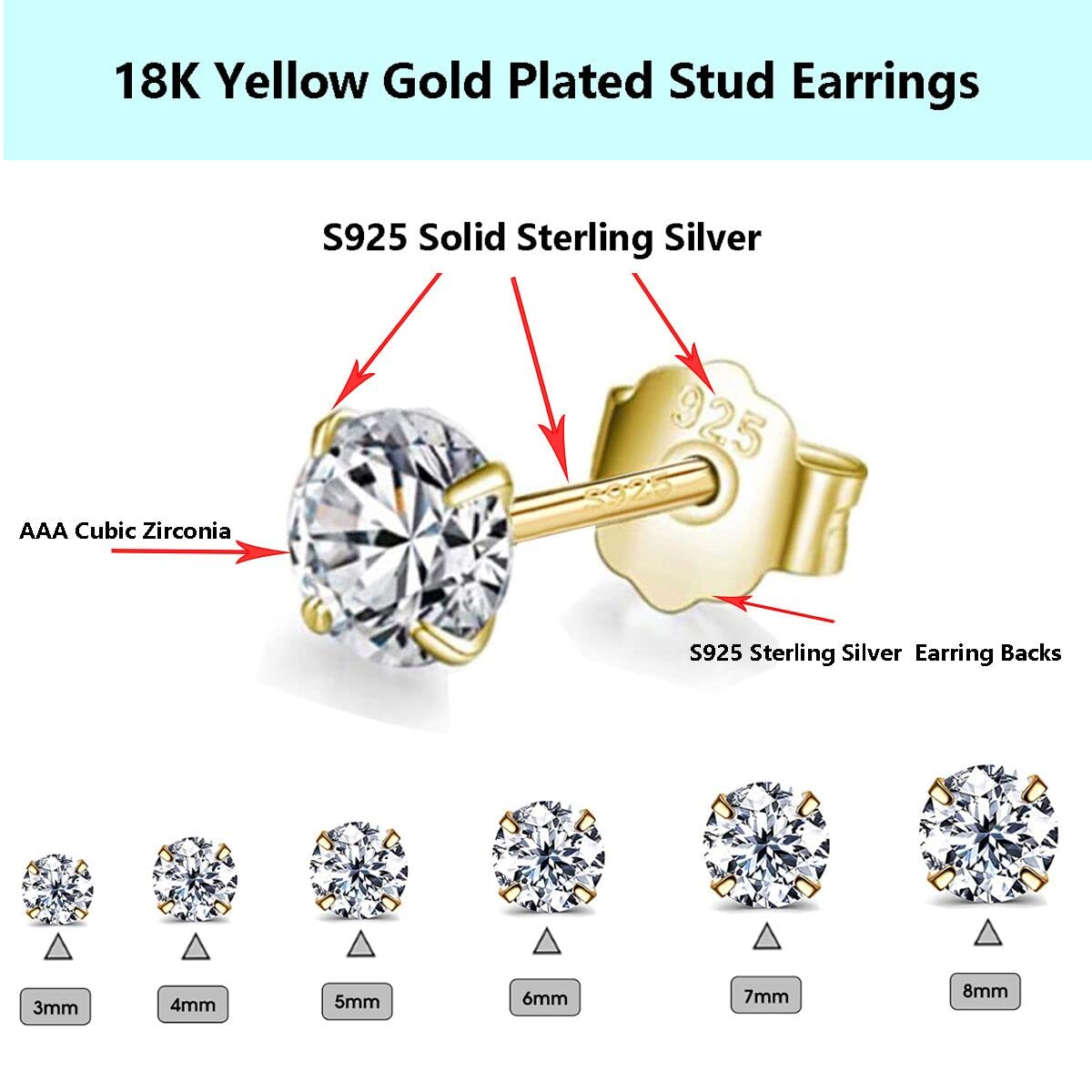 Professional Ear Piercing Gun Kit with 6 Pairs S925 Sterling Silver Earrings (18K Yellow Gold Plated)+10 Pairs 316L Surgical Stainless Steel Gun Stud