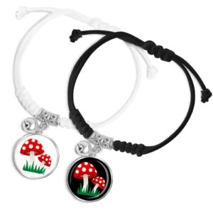 funnystar red mushroom 2 pcs couple rope bracelets with bell women men best friends relationship matching