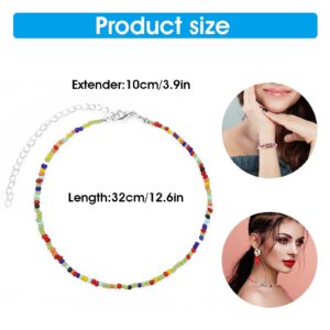 Yolev 6 Pieces Colorful Tiny Seed Beaded Necklace Boho Beads Choker Seed Beaded Choker Necklace Beach Necklace Chain Jewelry for Women