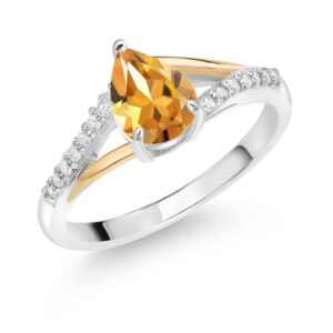 gem stone king 925 silver and 10k yellow gold 8x6mm pear shape gemstone birthstone and white lab grown diamond engagement ring for women | available in size 5, 6, 7, 8, 9