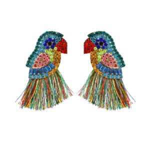 parrot earrings for women, bird parrot tassel earrings for womens, rhinestone parrot dangle earrings hypoallergenic, cubic zirconia parrot drop earrings, parrot jewelry -s funny earrings