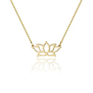 Tasiso 14K Gold Lotus Flower Necklace for Women Dainty Meditation Symbol Lotus Pendant Yoga Necklace Minimal Everyday Jewelry Gift