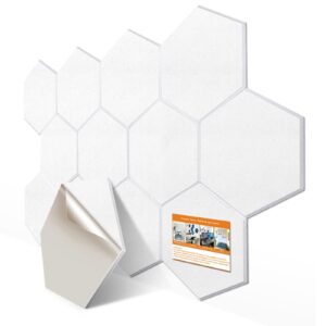 DEKIRU 12 Pack Self adhesive Hexagon Acoustic Panels Sound Proof Foam Panels, 14 X 13 X 0.4 Inches Soundproof Wall Panels For Office Ceiling &Door (White)