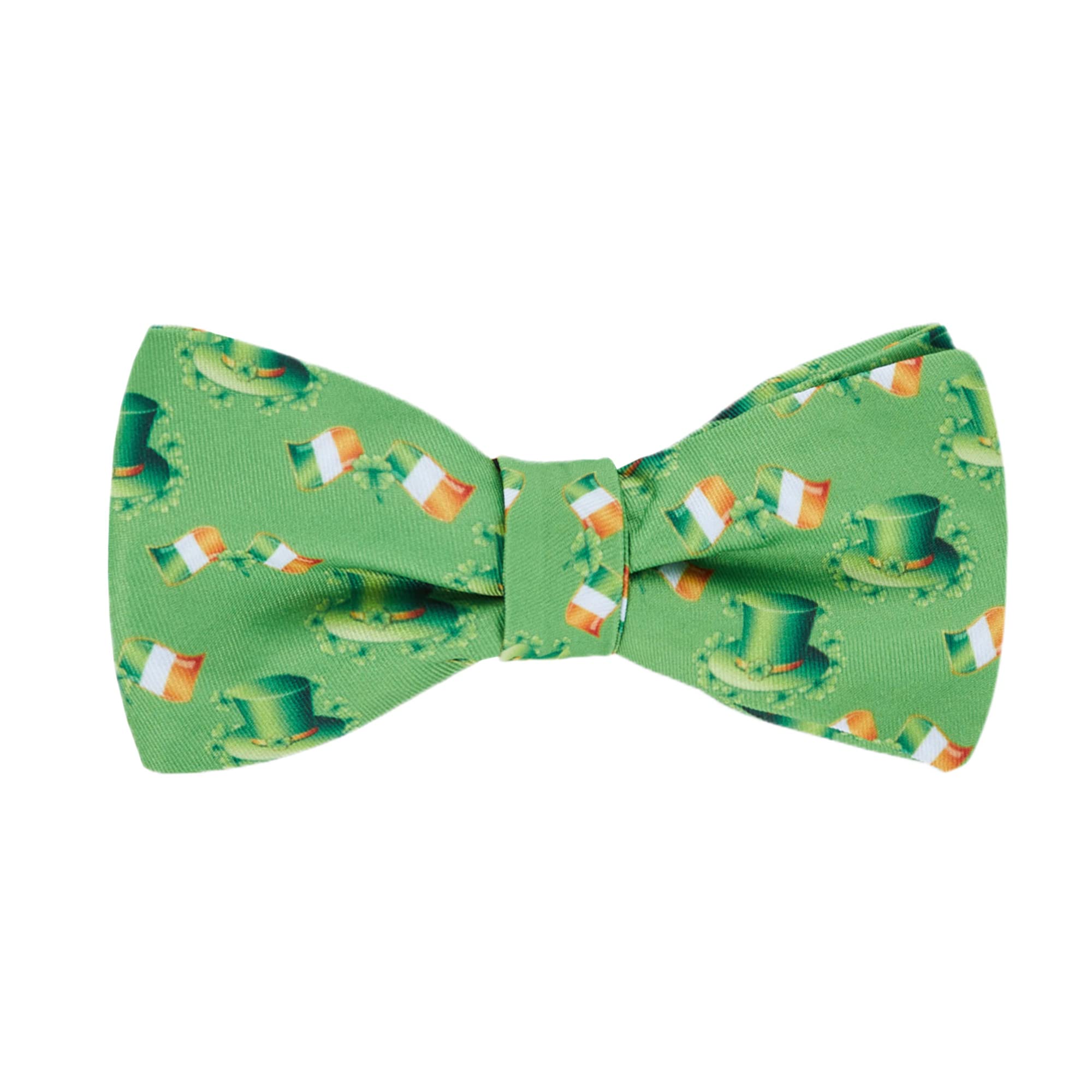 Jacob Alexander 2 Pc Set Men's St. Patrick's Day Leprechaun Hat Ireland Flag Diagonal Self-Tie Bow Tie Hanky Green