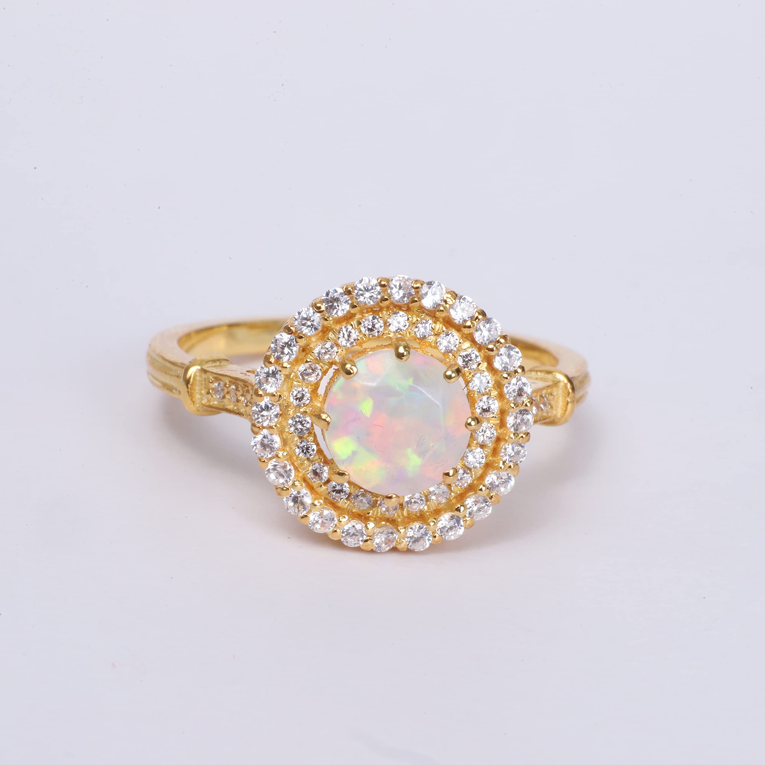 Women's Solid Gold Opal Ring White Bridesmaid Round Engagement Wedding Ring For Her Anniversary Jewelry Rings For Women BY KANISHKA GEMS JEWELS (14k Solid Yellow Gold, 6 US)