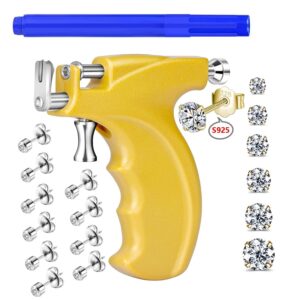 Professional Ear Piercing Gun Kit with 6 Pairs S925 Sterling Silver Earrings (18K Yellow Gold Plated)+10 Pairs 316L Surgical Stainless Steel Gun Stud