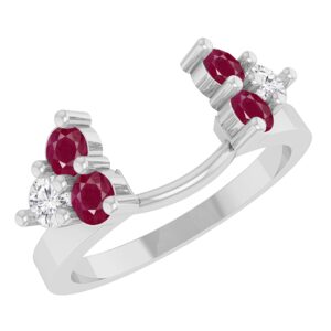 Dazzlingrock Collection 6 Stone Round Ruby and White Diamond Wrap Guard Enhancer Ring for Women in 925 Sterling Silver, Size 7.5