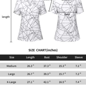 Cucuchy Women's Golf Clothing Golf Shirt UPF50+ Sun Protection Short Sleeve Workout Moisture Wicking Athletic Shirts Polo V Neck Tops Geometry White M