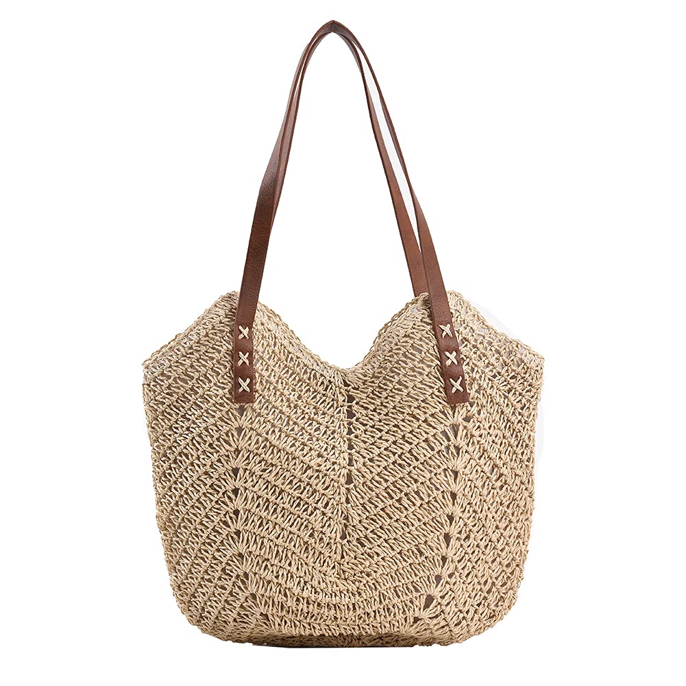 Straw Bag for Women Summer Beach Soft Woven Tote Bag Large Rattan Shoulder Bag for Vacation