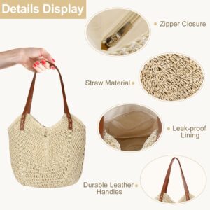 Straw Bag for Women Summer Beach Soft Woven Tote Bag Large Rattan Shoulder Bag for Vacation