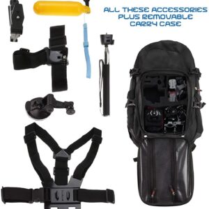 Navitech Action Camera Backpack & 18-in-1 Accessory Combo Kit with Integrated Chest Strap - Compatible with DragonTouch Vision 3 Pro Action Camera