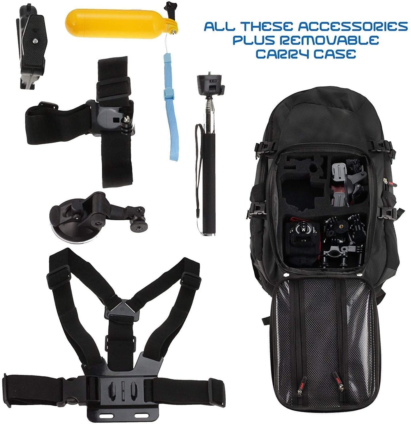 Navitech Action Camera Backpack & 18-in-1 Accessory Combo Kit with Integrated Chest Strap - Compatible with DragonTouch Vision 3 Pro Action Camera