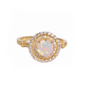 Women's Solid Gold Opal Ring White Bridesmaid Round Engagement Wedding Ring For Her Anniversary Jewelry Rings For Women BY KANISHKA GEMS JEWELS (14k Solid Yellow Gold, 6 US)