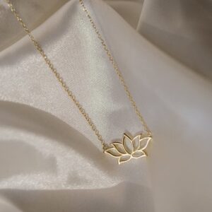 Tasiso 14K Gold Lotus Flower Necklace for Women Dainty Meditation Symbol Lotus Pendant Yoga Necklace Minimal Everyday Jewelry Gift