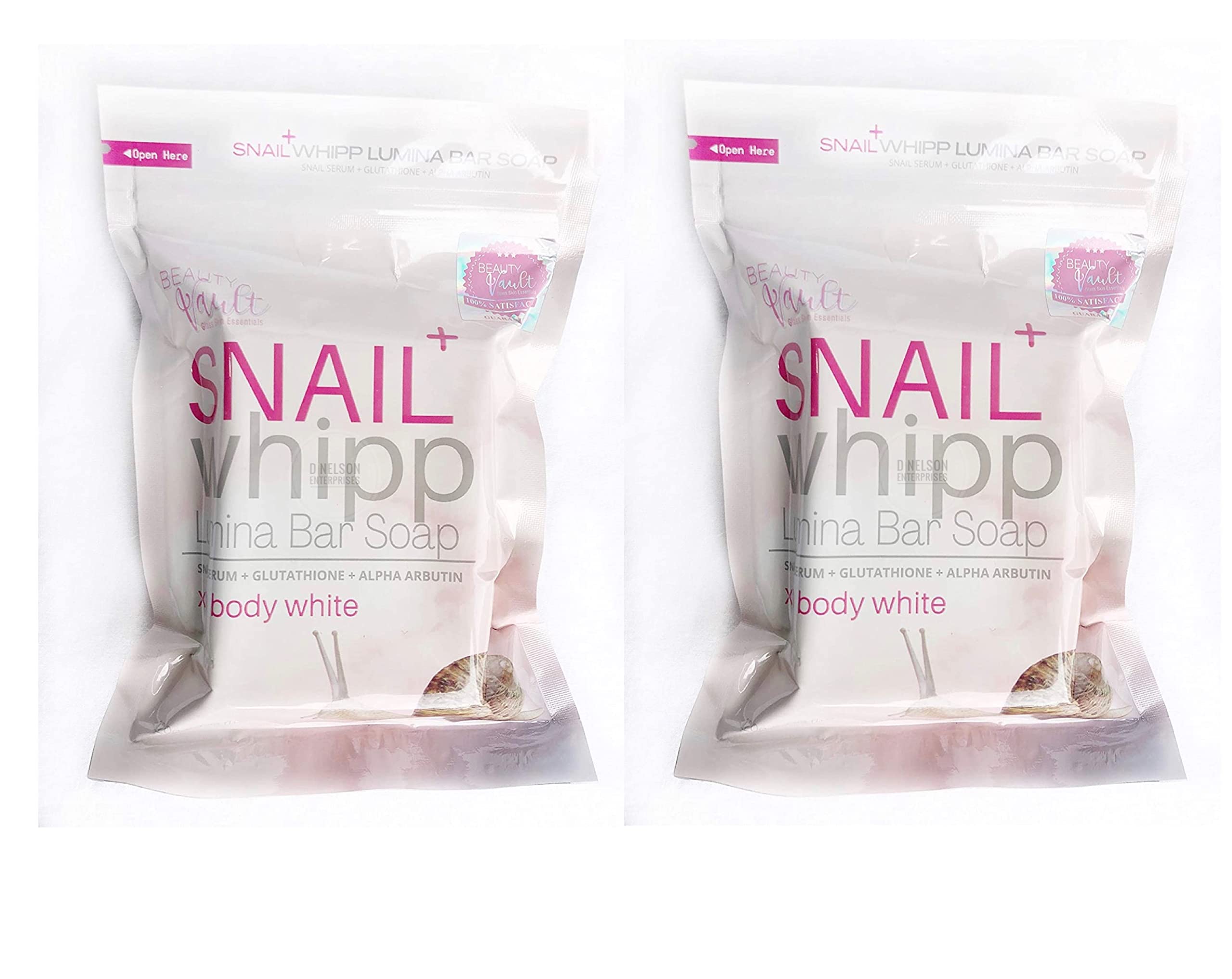 Beauty Vault 2 Bars Snail Whipp Lumina Bar Soap with Snail Serum, 120g Each