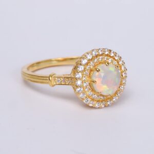 Women's Solid Gold Opal Ring White Bridesmaid Round Engagement Wedding Ring For Her Anniversary Jewelry Rings For Women BY KANISHKA GEMS JEWELS (14k Solid Yellow Gold, 6 US)