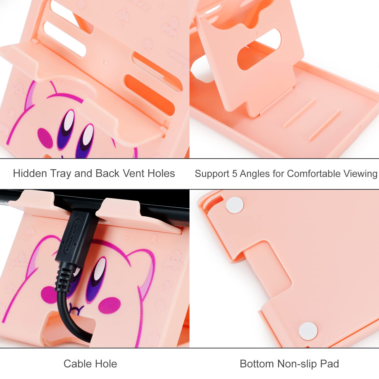 Tscope Cute Switch Stand for Nintendo, Pink Kawaii Anime Switch Lite Holder Bracket, Adjustable Foldable Portable Compact Play Stand for Switch OLED