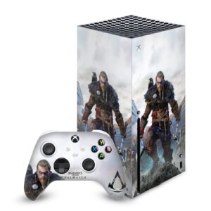 head case designs officially licensed assassin's creed male eivor 2 valhalla key art vinyl sticker gaming skin decal cover compatible with xbox series x console and controller bundle