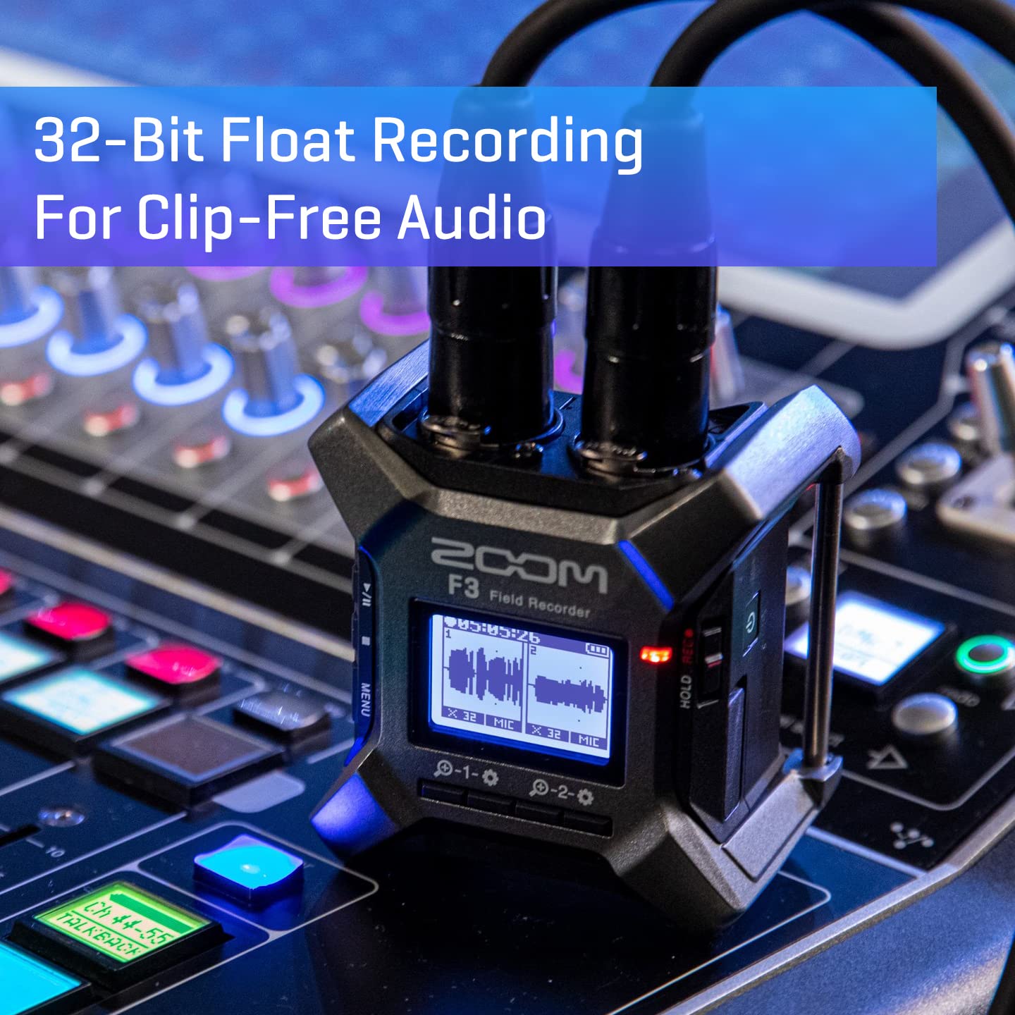 Zoom F3 Professional Field Recorder, 32-Bit Float Recording, 2 Channel Recorder, Dual AD Converters, 2 Locking XLR Inputs, Battery Powered, Wireless Control