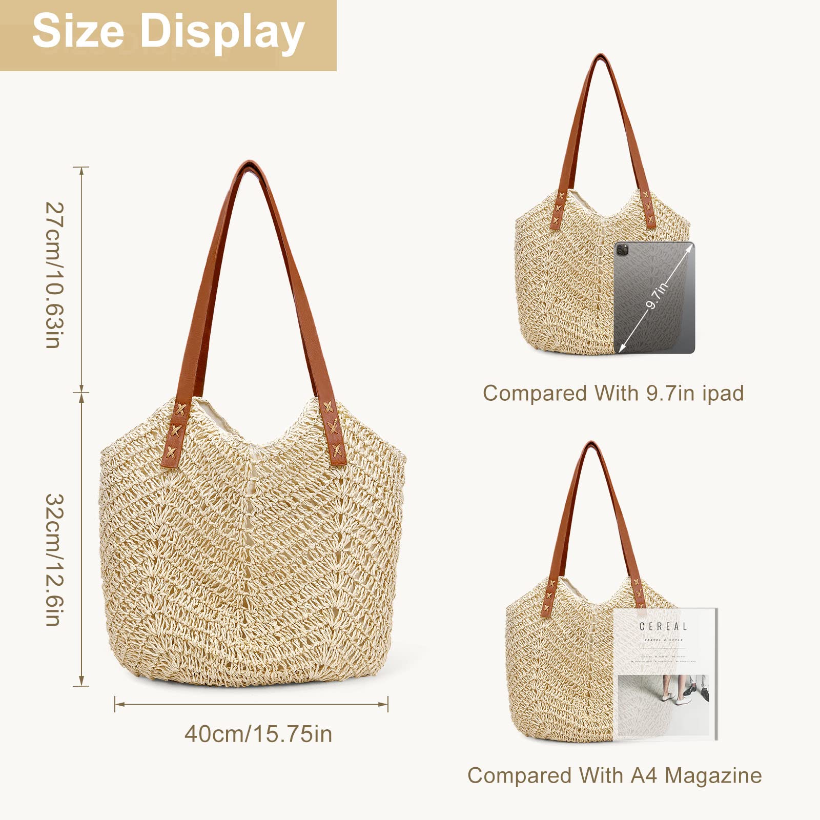 Straw Bag for Women Summer Beach Soft Woven Tote Bag Large Rattan Shoulder Bag for Vacation