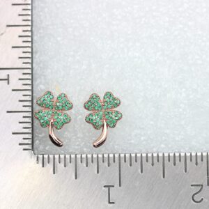 Faship Green Cubic Zirconia CZ Crystal Shamrock Clover 4 Leaf Stud Earrings - Green/Rose Gold Plated