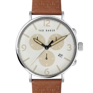 Ted Baker Men's Quartz Leather Strap, 20 Casual Watch (Model: BKPBAS2029I), Silver/Cream/Brown