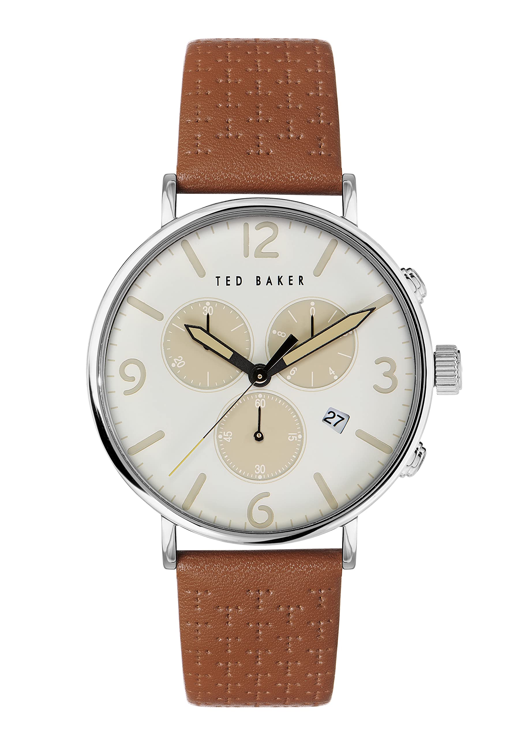 Ted Baker Men's Quartz Leather Strap, 20 Casual Watch (Model: BKPBAS2029I), Silver/Cream/Brown