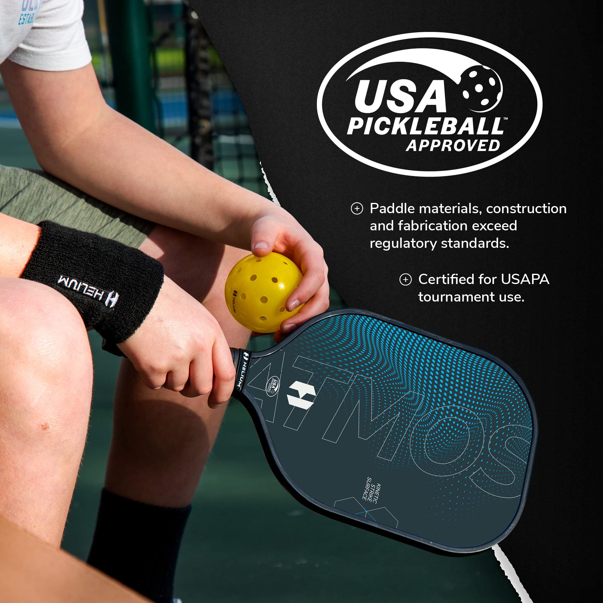 Helium Pro Carbon Fiber Pickleball Paddle Set of 4 - USAPA Certified Pickleball Paddles, High-Spin Texture, Lightweight Honeycomb Core (4 Paddles, 6 Balls, 1 Sports Bag)