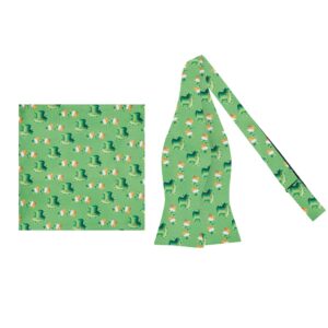 Jacob Alexander 2 Pc Set Men's St. Patrick's Day Leprechaun Hat Ireland Flag Diagonal Self-Tie Bow Tie Hanky Green