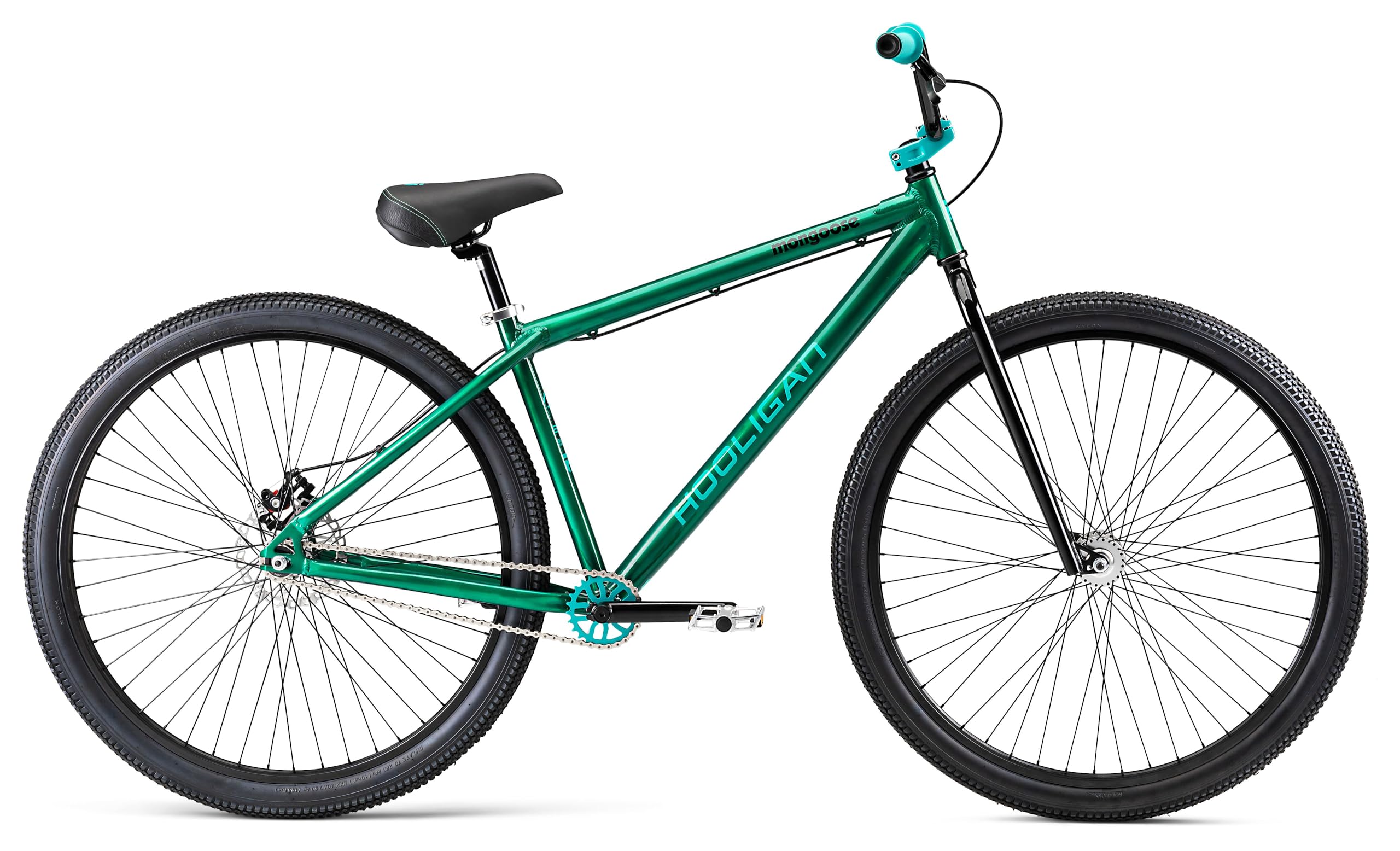 Mongoose Hooligan AL Adult BMX bike, 29x3-Inch Wheels, Lightweight Aluminum Frame, Single Speed, Disc Brakes, Green