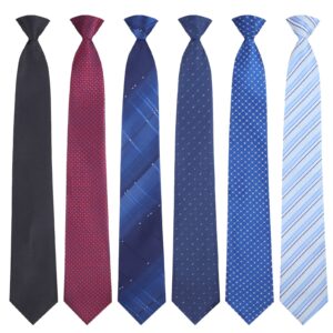 janmercy 6 pcs clip on tie for men clip on easy necktie striped solid plaid dots mixed lot tie for office school, 20 inch (fresh style)