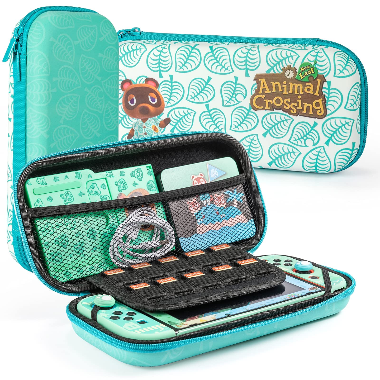 Gefacr GEFACR Case for Switch with Animal Crossing,Switch Accessories Bundle Carry Case & Protective Case Cover,Screen Protector & Thum green