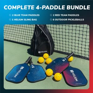 Helium Pro Carbon Fiber Pickleball Paddle Set of 4 - USAPA Certified Pickleball Paddles, High-Spin Texture, Lightweight Honeycomb Core (4 Paddles, 6 Balls, 1 Sports Bag)