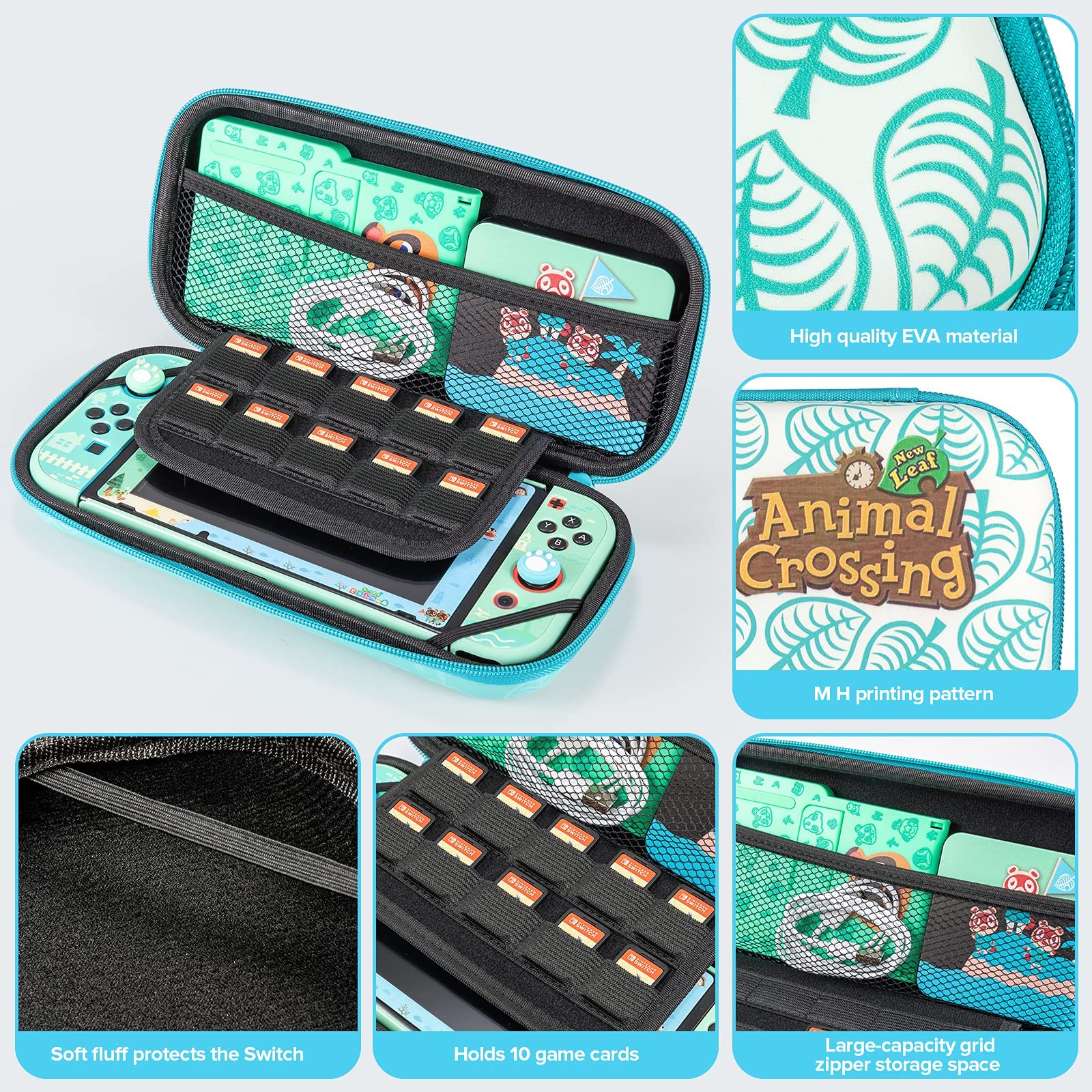 Gefacr GEFACR Case for Switch with Animal Crossing,Switch Accessories Bundle Carry Case & Protective Case Cover,Screen Protector & Thum green