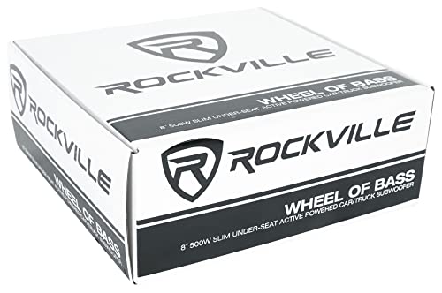 Rockville WHEEL OF BASS 8" Slim Under-Seat Powered Truck/Car Audio Subwoofer Sub