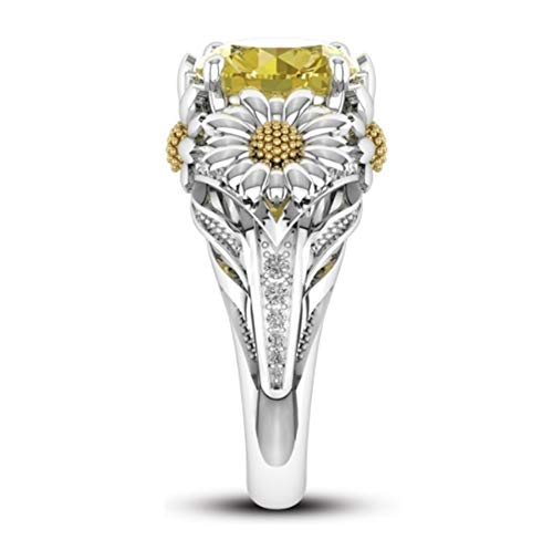 Koguxuix 925 Sterling Silver Ring Citrine Daisy Ring Cubic Zirconia Sunflower Flower Wedding Ring Fashion Lady CZ Ring for Women (6)