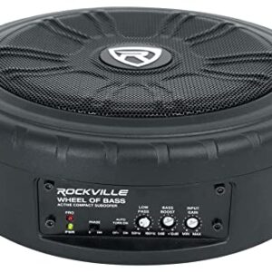 Rockville WHEEL OF BASS 8" Slim Under-Seat Powered Truck/Car Audio Subwoofer Sub