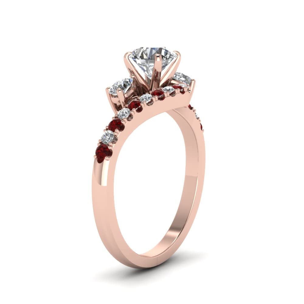 Gemsonclick Swirl Halo Simple Diamond Ring 14k Rose Gold Plated Created Ruby Round shape Red color Halo Engagement Rings prong Setting in Size 8 Minimal Surprise Gifts for Ladies