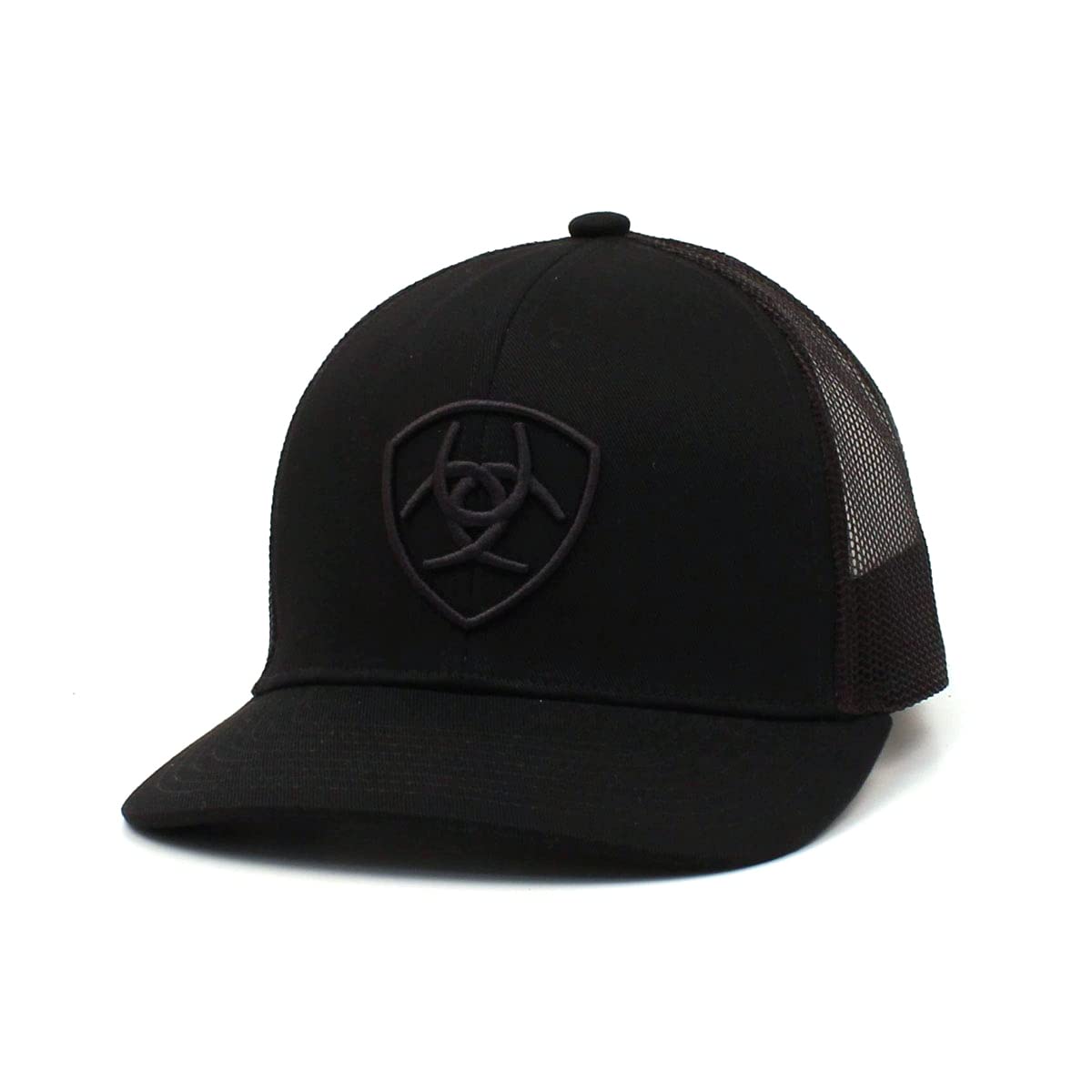 ARIAT Men's Monochrome Shield Logo Cap, Black with Mesh Back, Adjustable Snap-Back Closure