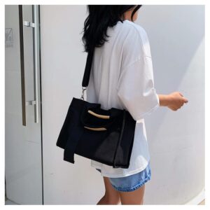 Women's Large Canvas Tote Bag Simple Shoulder Shopping Bag Solid Color Commuter Fashion Postman Tote Bag(black)