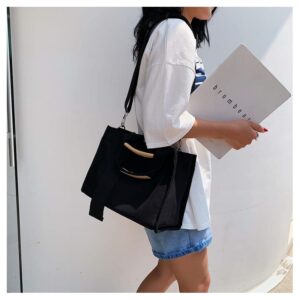 Women's Large Canvas Tote Bag Simple Shoulder Shopping Bag Solid Color Commuter Fashion Postman Tote Bag(black)