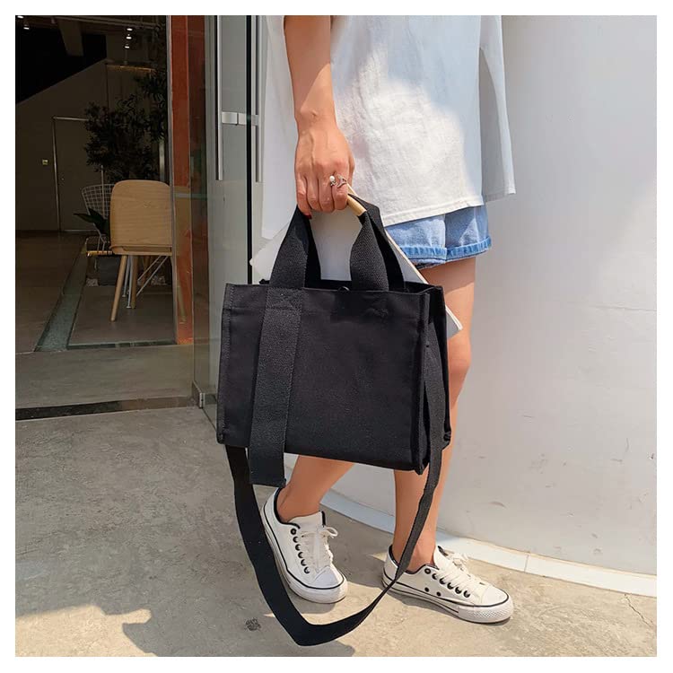 Women's Large Canvas Tote Bag Simple Shoulder Shopping Bag Solid Color Commuter Fashion Postman Tote Bag(black)