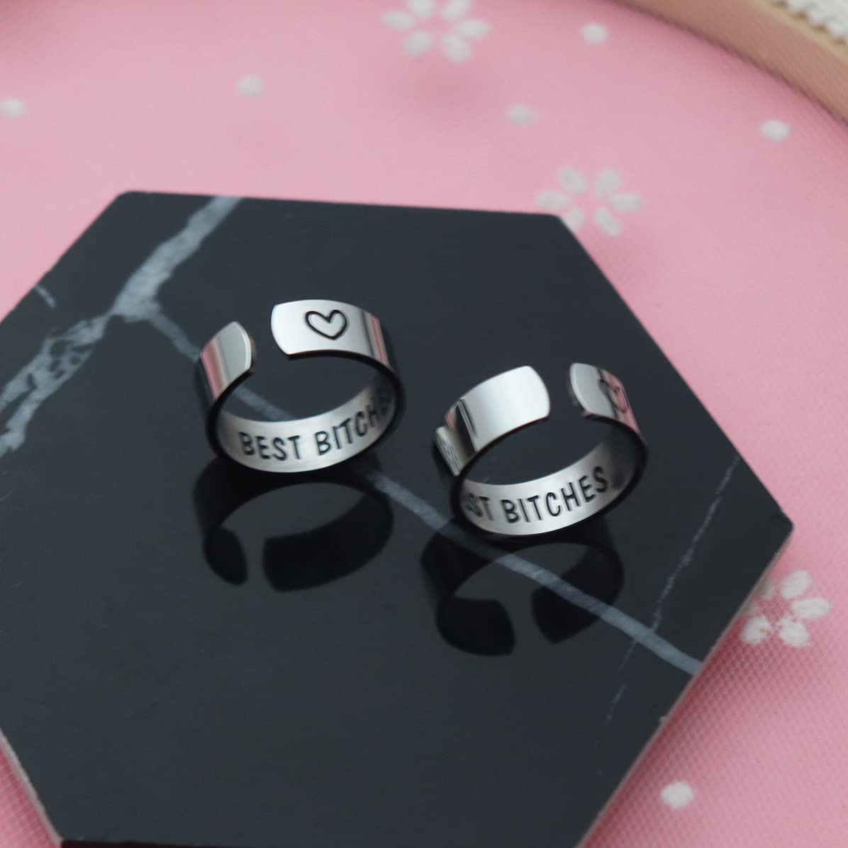 Eilygen Best Bitches Ring Set Stainless Steel Adjustable Rings Friendship Jewelry Gift for BFF Sisters Bestie (Best Bitches Ring Set silver)