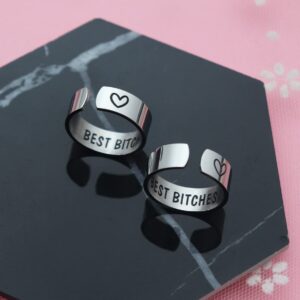 Eilygen Best Bitches Ring Set Stainless Steel Adjustable Rings Friendship Jewelry Gift for BFF Sisters Bestie (Best Bitches Ring Set silver)